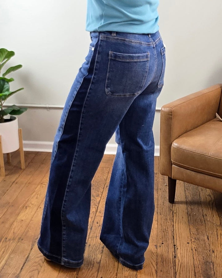 Mabel High Rise Wide Leg Contrast Jeans from risen