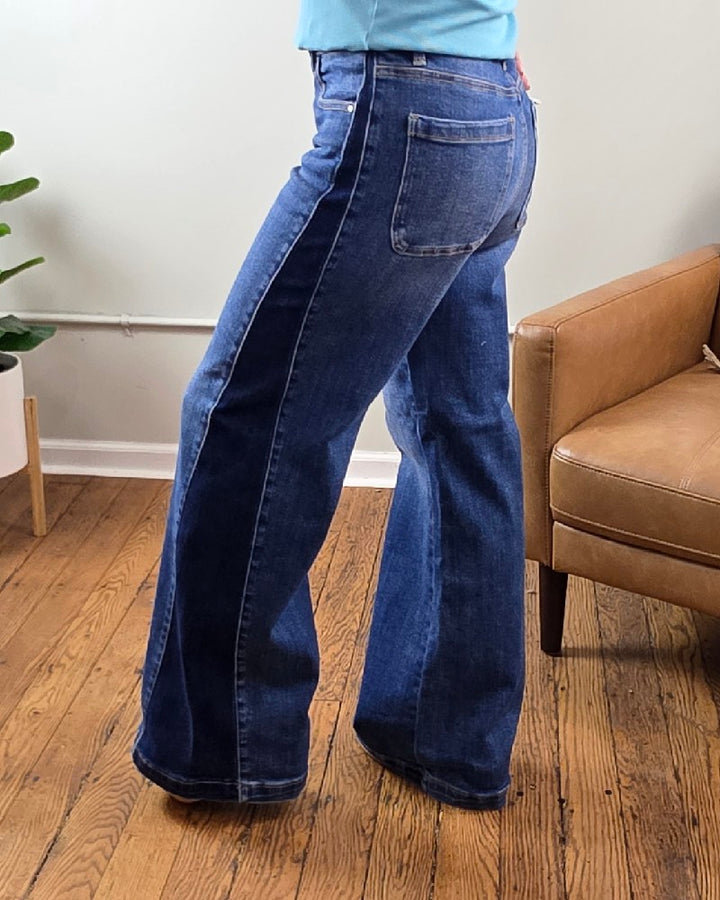 Mabel High Rise Wide Leg Contrast Jeans from risen