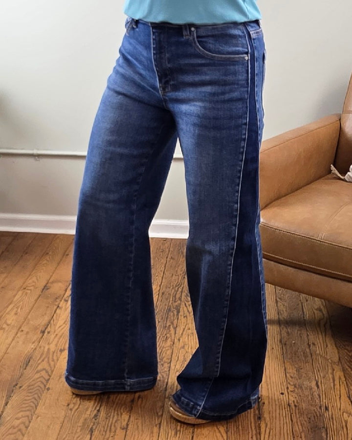 Mabel High Rise Wide Leg Contrast Jeans from risen