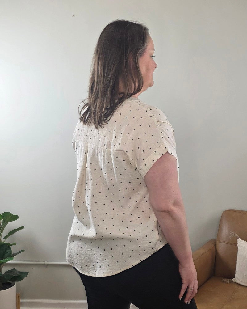 Marin Polka Dot Lace Trim Button Top