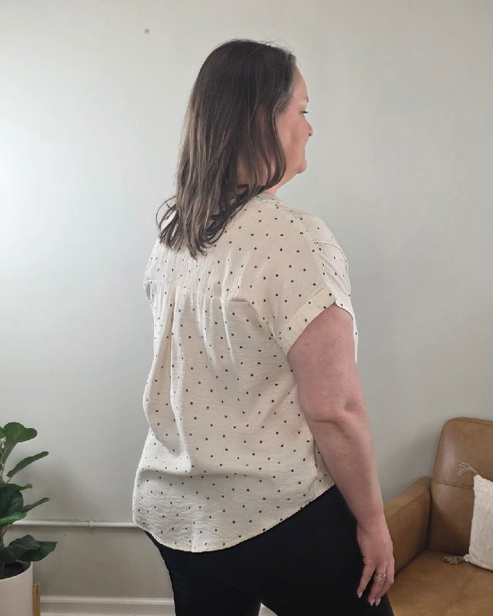 Marin Polka Dot Lace Trim Button Top