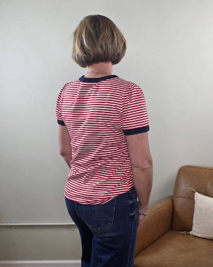 Martha Color Trimmed, Short Sleeve, Striped Top