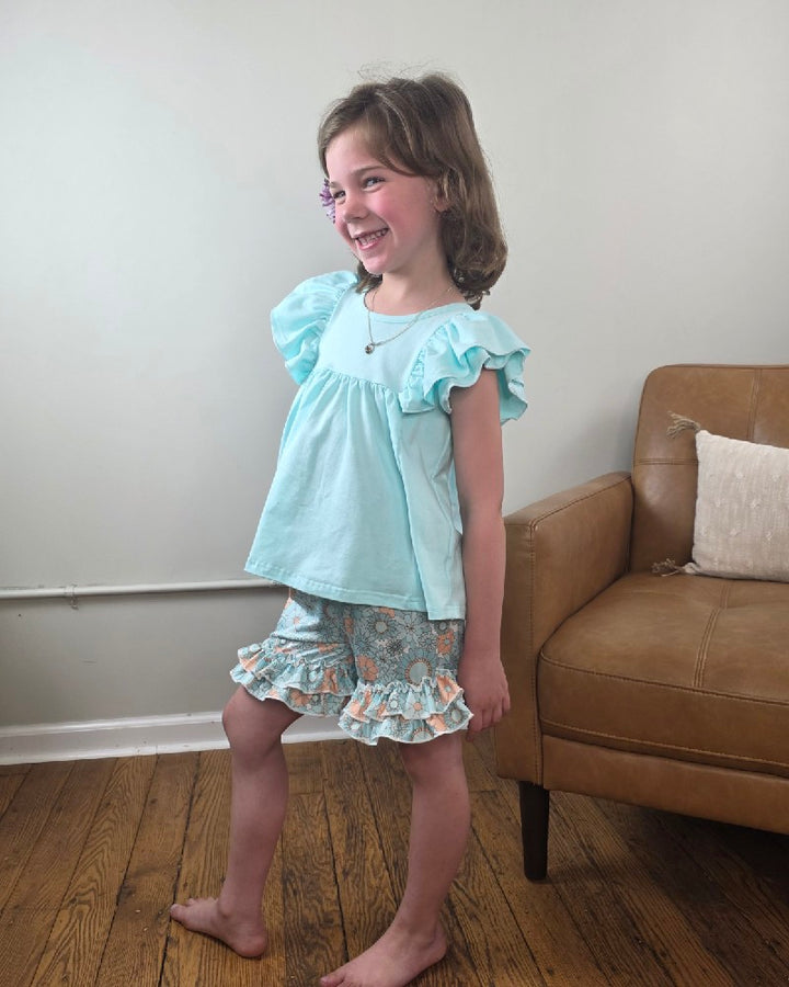 Kids Miella Floral Summer Ruffle Short Set