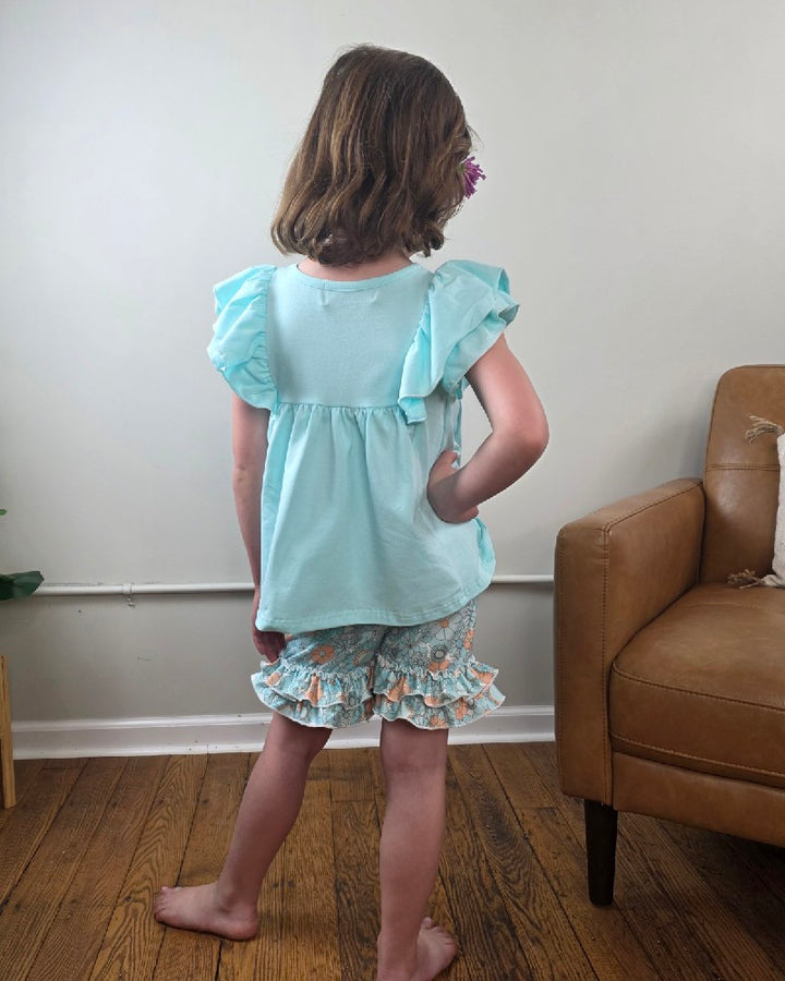 Kids Miella Floral Summer Ruffle Short Set
