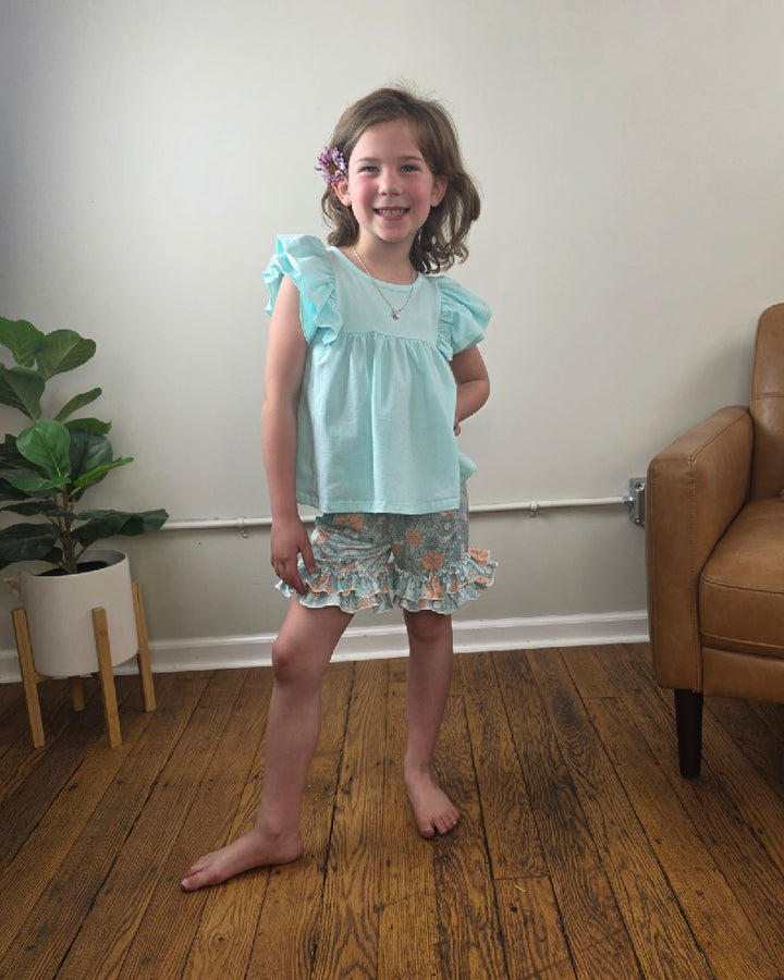 Kids Miella Floral Summer Ruffle Short Set