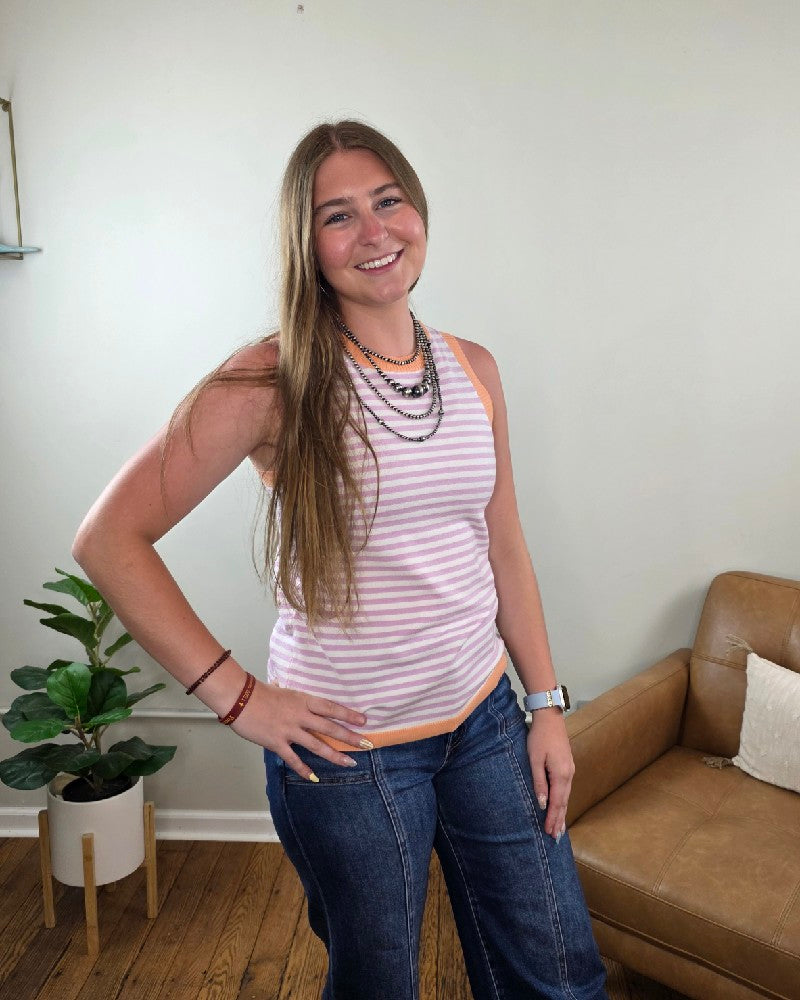 Maybelle Color Contrast, Striped, Sleeveless Knit Top