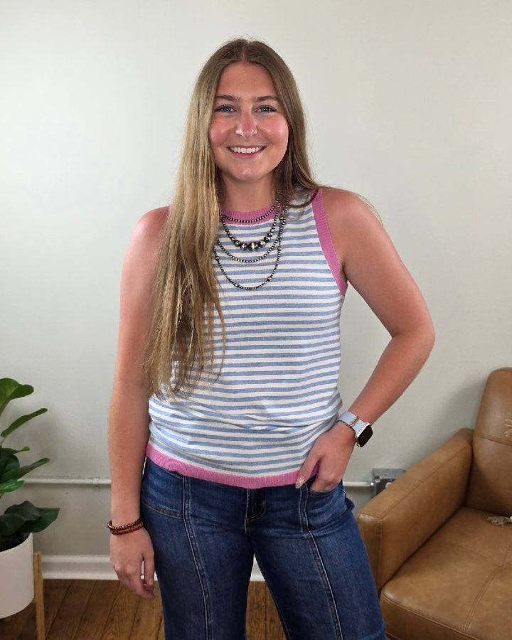 Maybelle Color Contrast, Striped, Sleeveless Knit Top