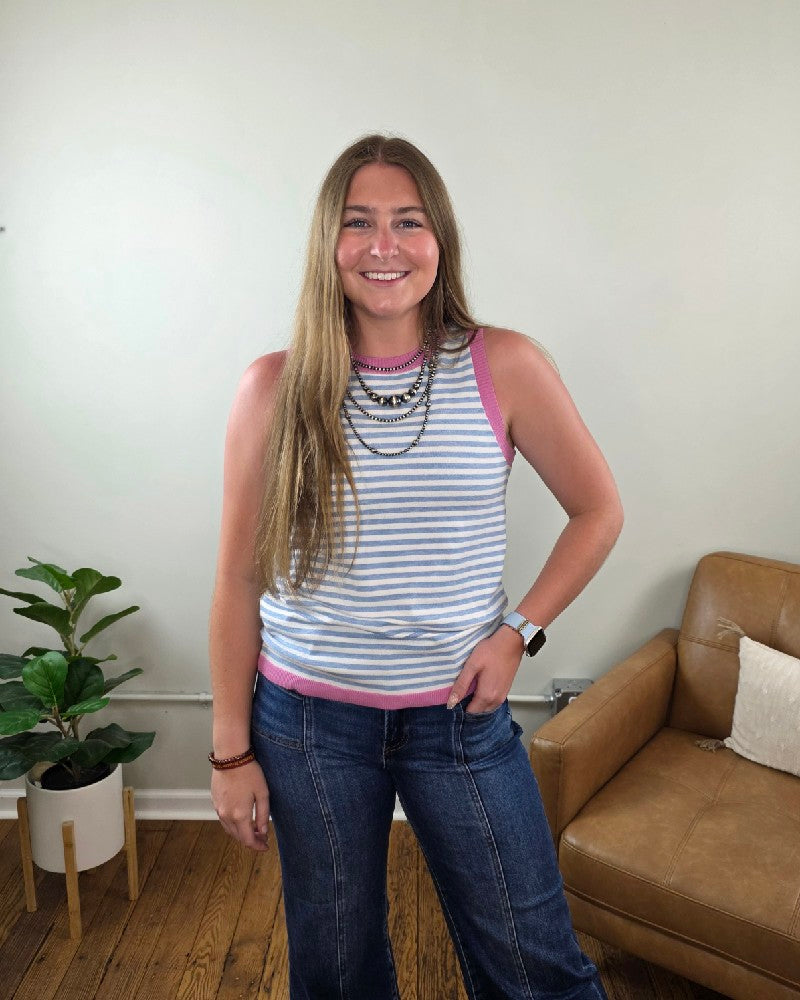 Maybelle Color Contrast, Striped, Sleeveless Knit Top
