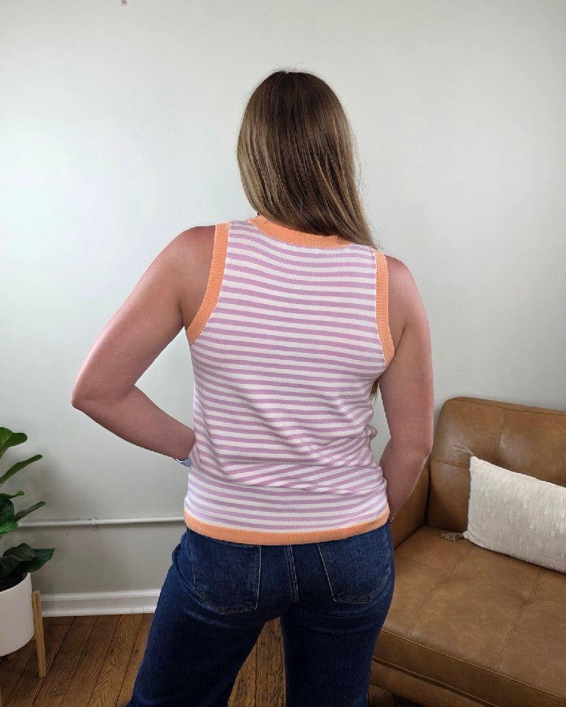 Maybelle Color Contrast, Striped, Sleeveless Knit Top