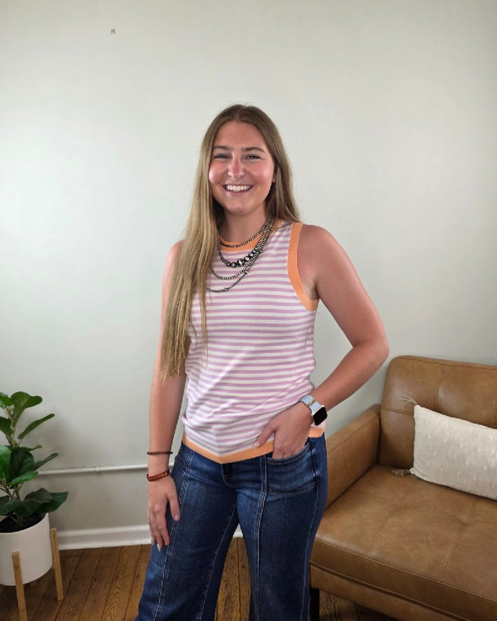 Maybelle Color Contrast, Striped, Sleeveless Knit Top