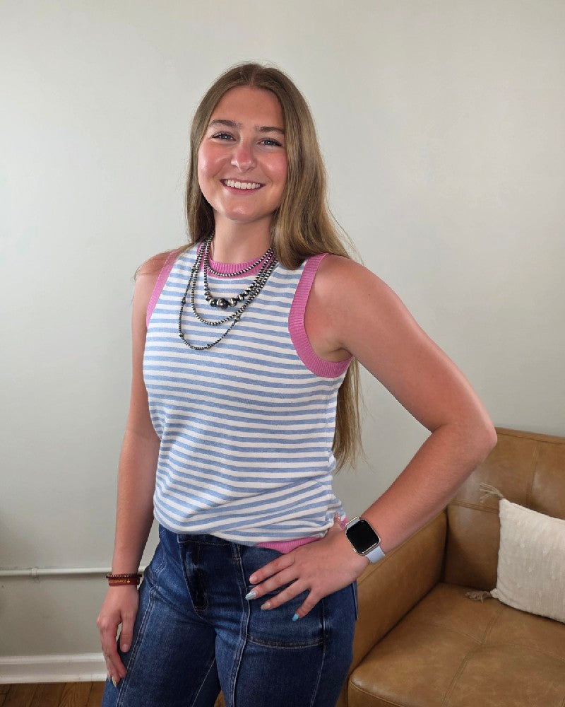 Maybelle Color Contrast, Striped, Sleeveless Knit Top