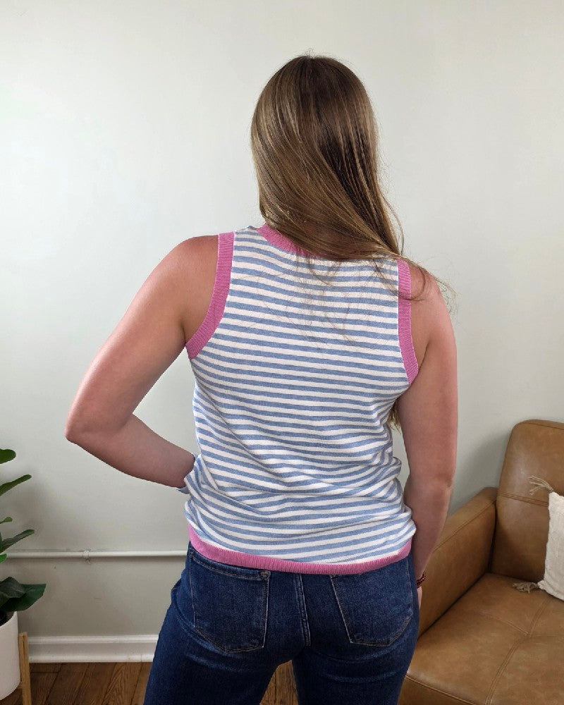 Maybelle Color Contrast, Striped, Sleeveless Knit Top