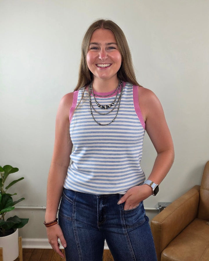 Maybelle Color Contrast, Striped, Sleeveless Knit Top