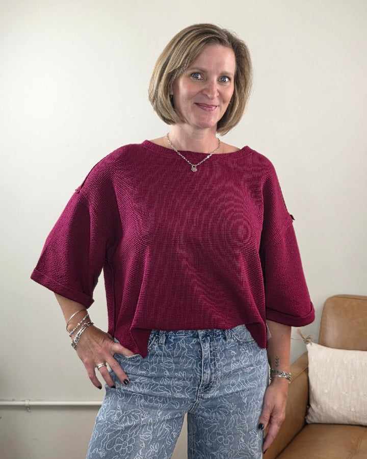 Melissa 3/4 Sleeve Waffle Knit Top