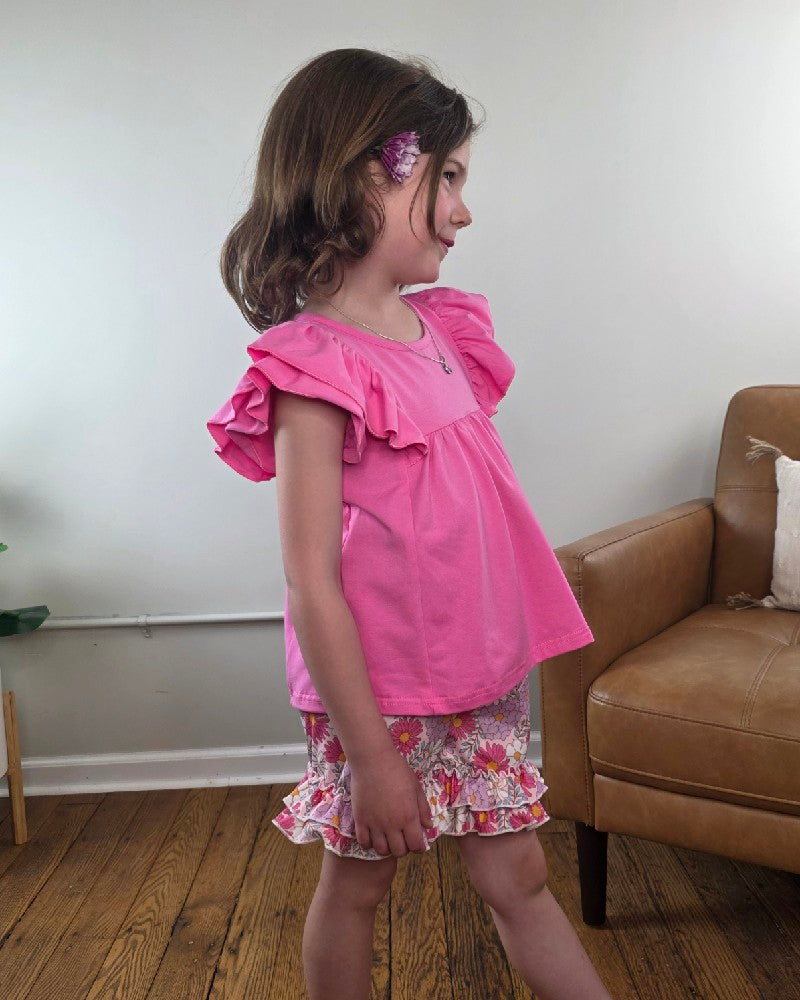 Kids Miella Floral Summer Ruffle Short Set