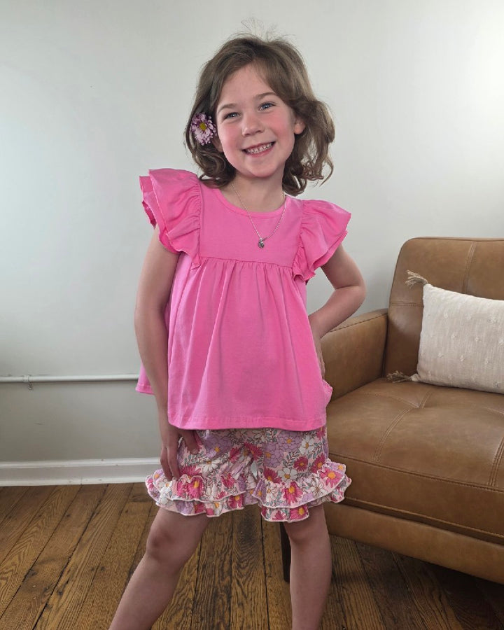 Kids Miella Floral Summer Ruffle Short Set