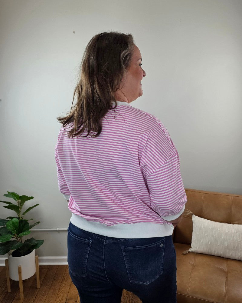 Sylvia Striped Contrast Trim Rib Banded Top
