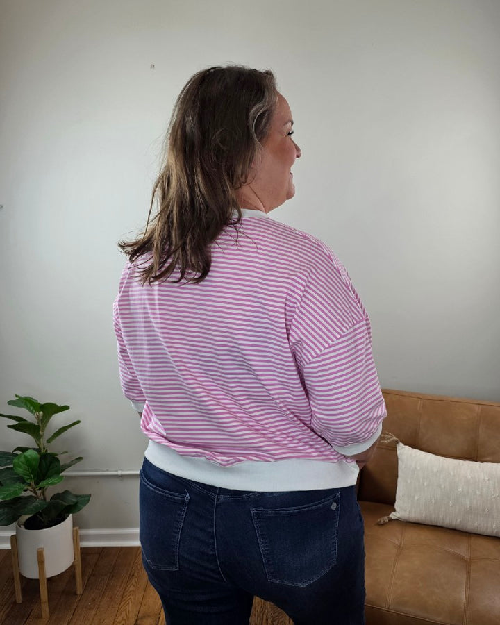Sylvia Striped Contrast Trim Rib Banded Top