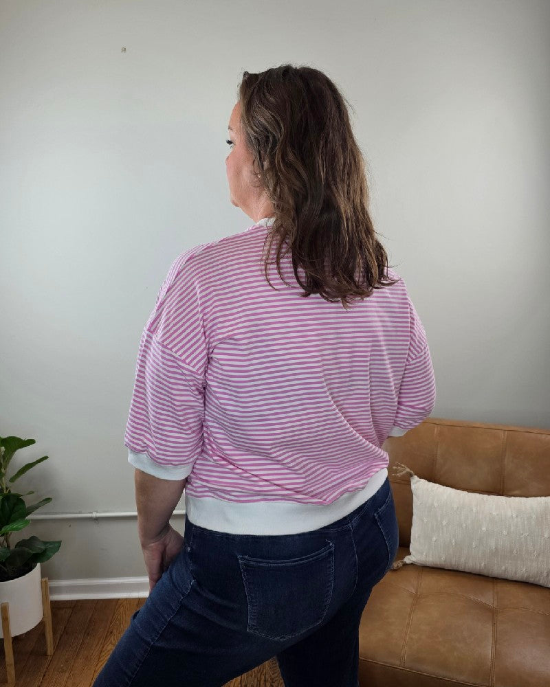 Sylvia Striped Contrast Trim Rib Banded Top