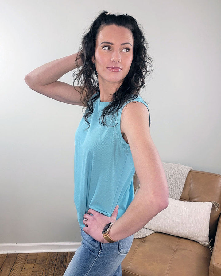 Ayla Ribbed Sleeveless Top with Banded Hem