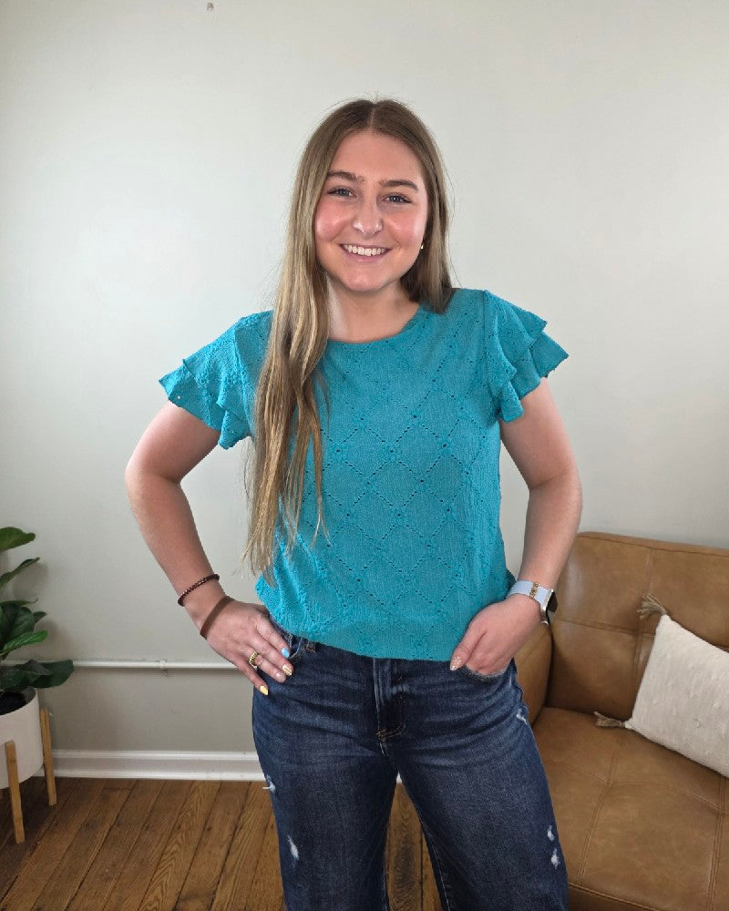 Wren Eyelet &amp; Ruffle Sleeve Top