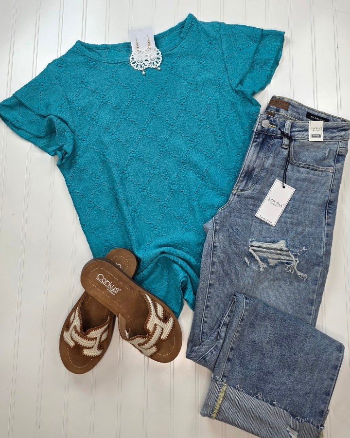 Wren Eyelet &amp; Ruffle Sleeve Top