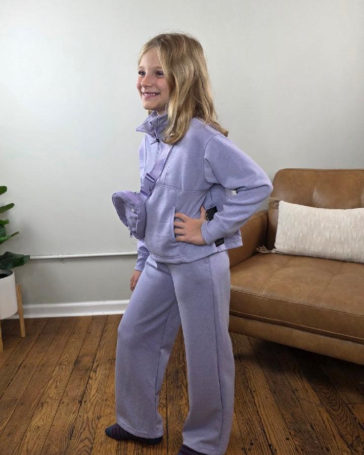 Davina Tween Girls Half Zip, Wide Leg Pants and Bag Set
