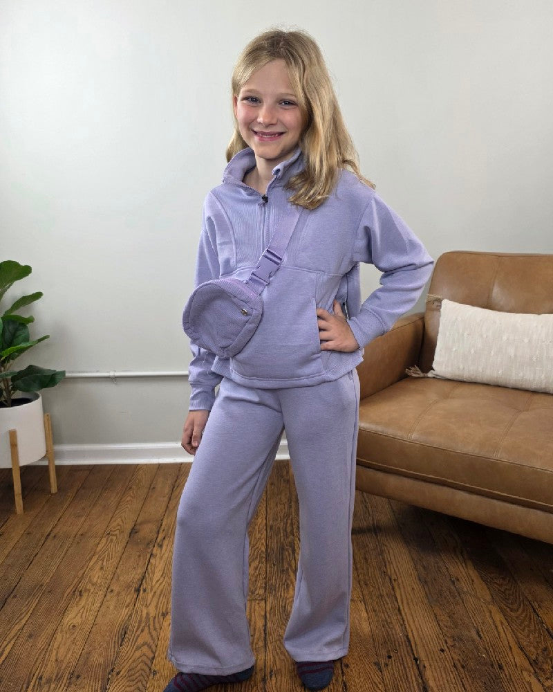 Davina Tween Girls Half Zip, Wide Leg Pants and Bag Set
