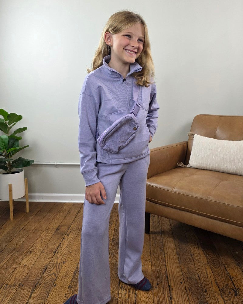 Davina Tween Girls Half Zip, Wide Leg Pants and Bag Set