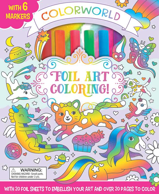 Bring your imagination to life with ColorWorld: Foil Art Coloring! by Editors of Silver Dolphin Books, from Simon &amp; Schuster. This vibrant coloring kit includes 6 markers and over 20 pages featuring rainbows, unicorns, cupcakes, a fox, and hearts. Embellish your creations with 20 foil sheets and enjoy sticker scenes for even more creative fun—just look for the text “Foil Art Coloring!” on the cover!.