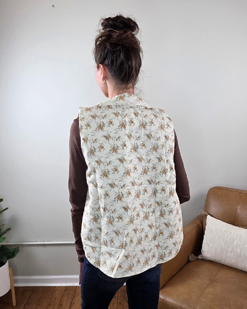 Isla Floral Printed Zip Up Vest