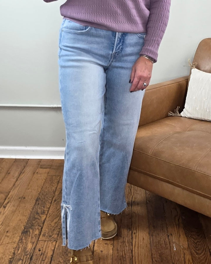 Laura Crop Straight Jeans with Bow Embroidery from Risen