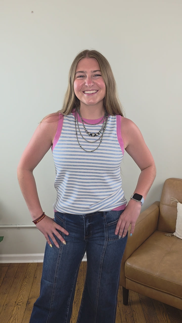 Maybelle Color Contrast, Striped, Sleeveless Knit Top