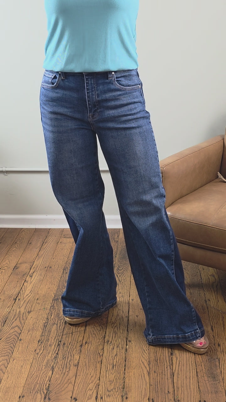 Mabel High Rise Wide Leg Contrast Jeans from risen