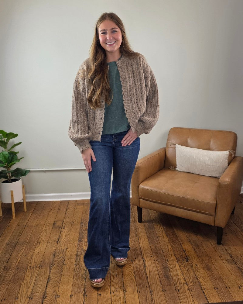 Rosa Eyelet Cable Knit Scalloped Trim Cardigan
