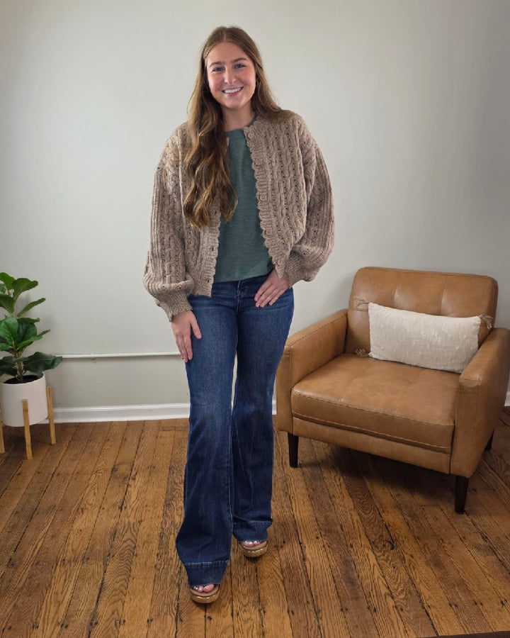 Rosa Eyelet Cable Knit Scalloped Trim Cardigan