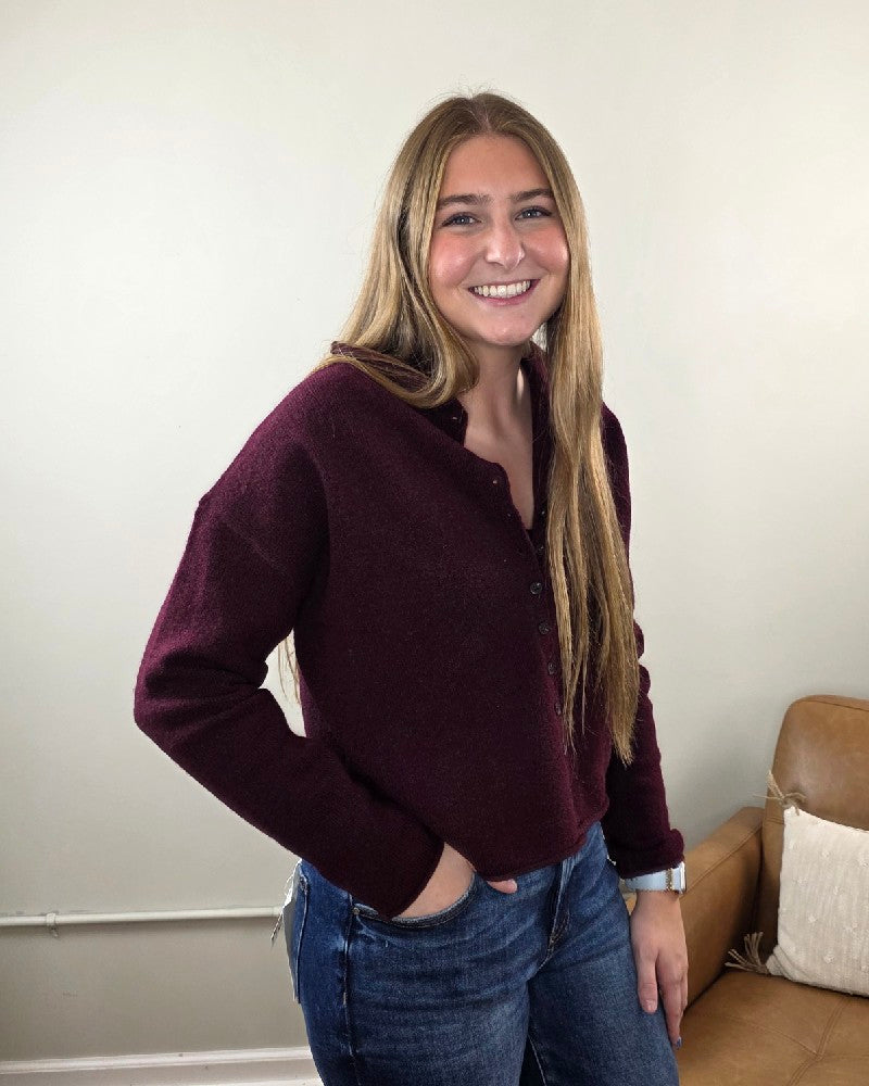Violet Oxblood Button Down Cardigan