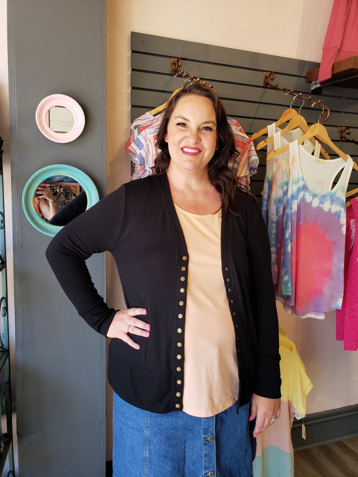 Long Sleeve Snap Front Cardi - Extended Sizes