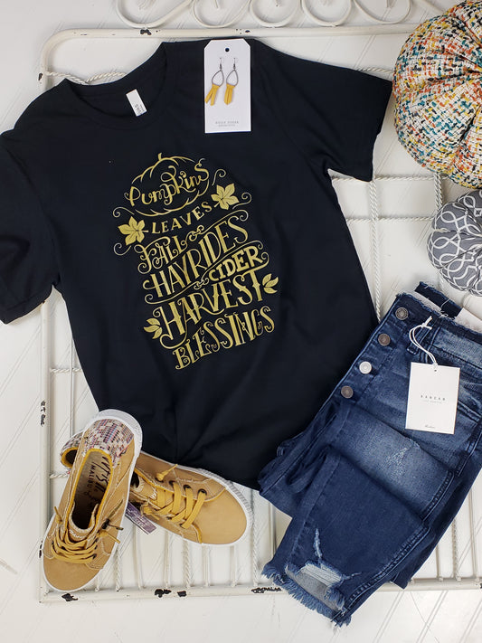 Pumpkin, Leaves and Hayrides Graphic Tee