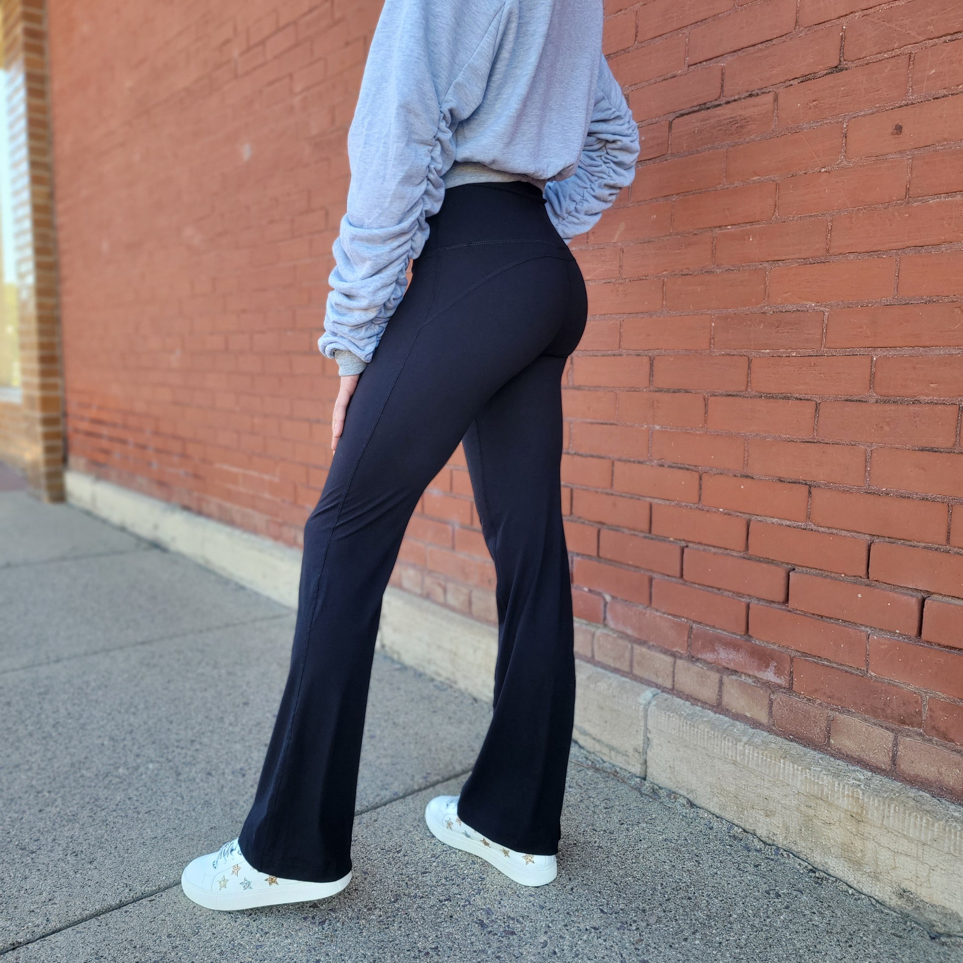 Fold Over Yoga Pants for Women Flare Leggings Y2K Low Rise Cotton Leggings  Casual Comfy Workout Gym Tummy Control Bootcut Bell Bottom Leggings Wide  Leg Lounge Pants Trousers Flowy Stretch Pants at
